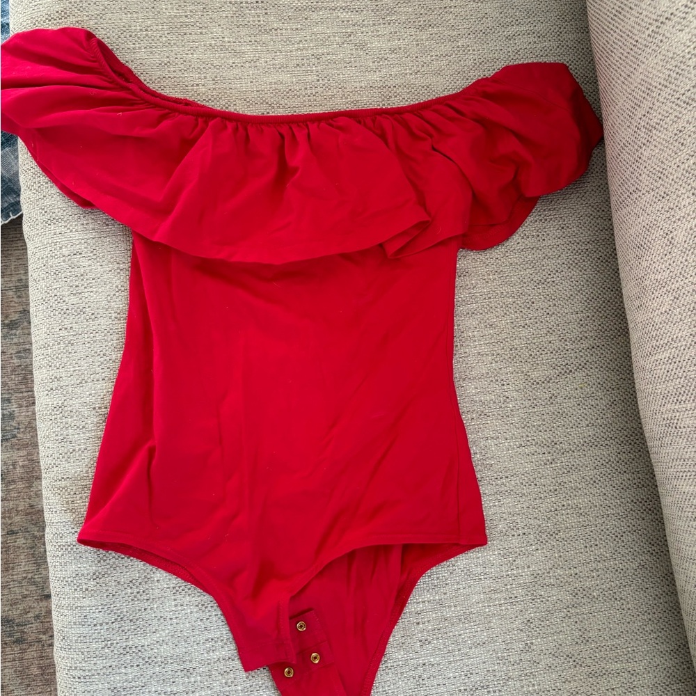 J. Crew Red Off-Shoulder Ruffle Bodysuit